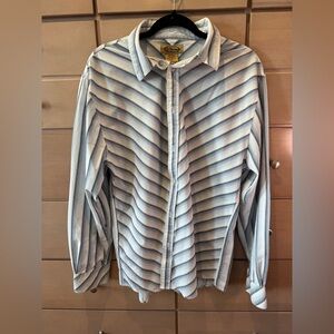 Casual Striped Button Down Shirt - Blue and White XL